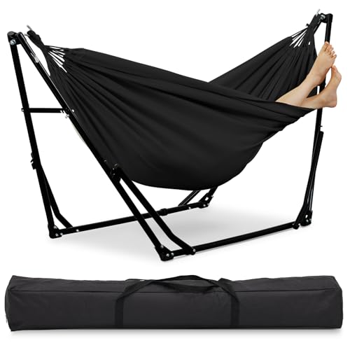 Hammock With Stand - Black 2-In-1 Hammock Swing With Space-Saving
