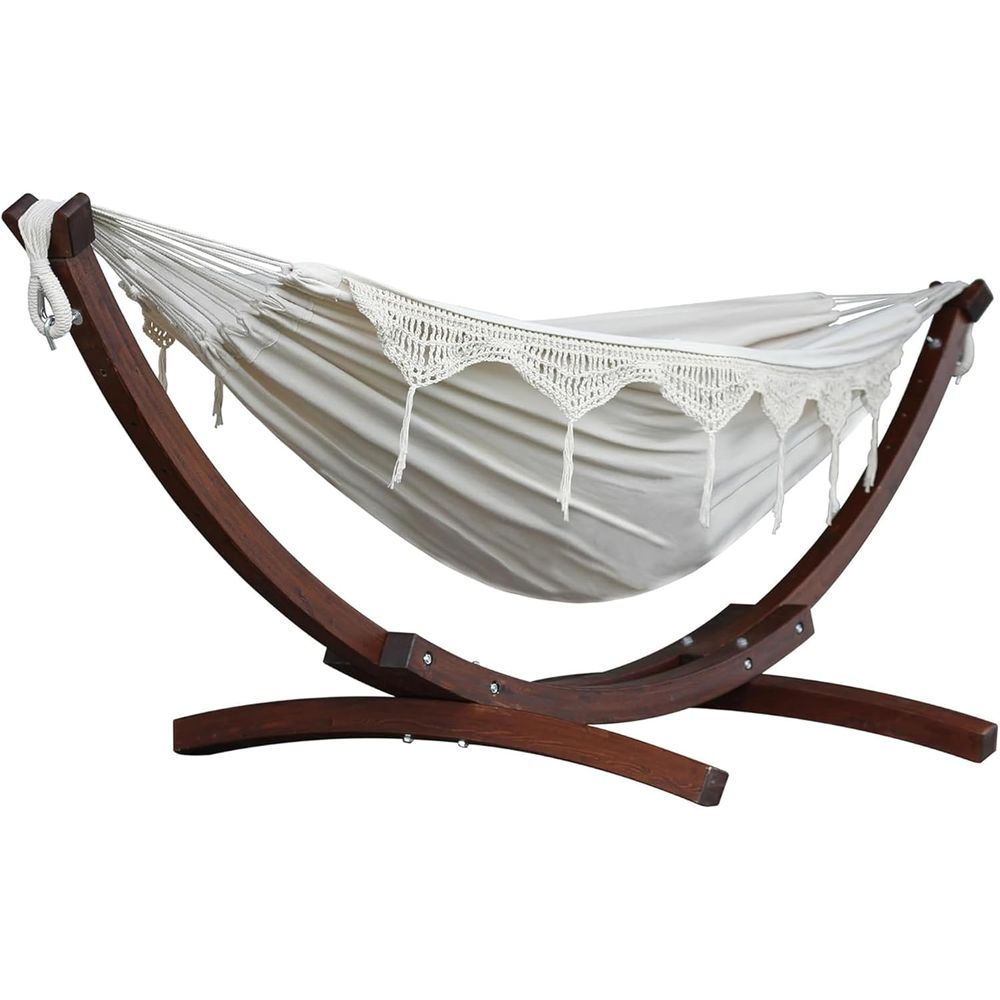 Hammock With Stand - Double Cotton Hammock with Solid Pine