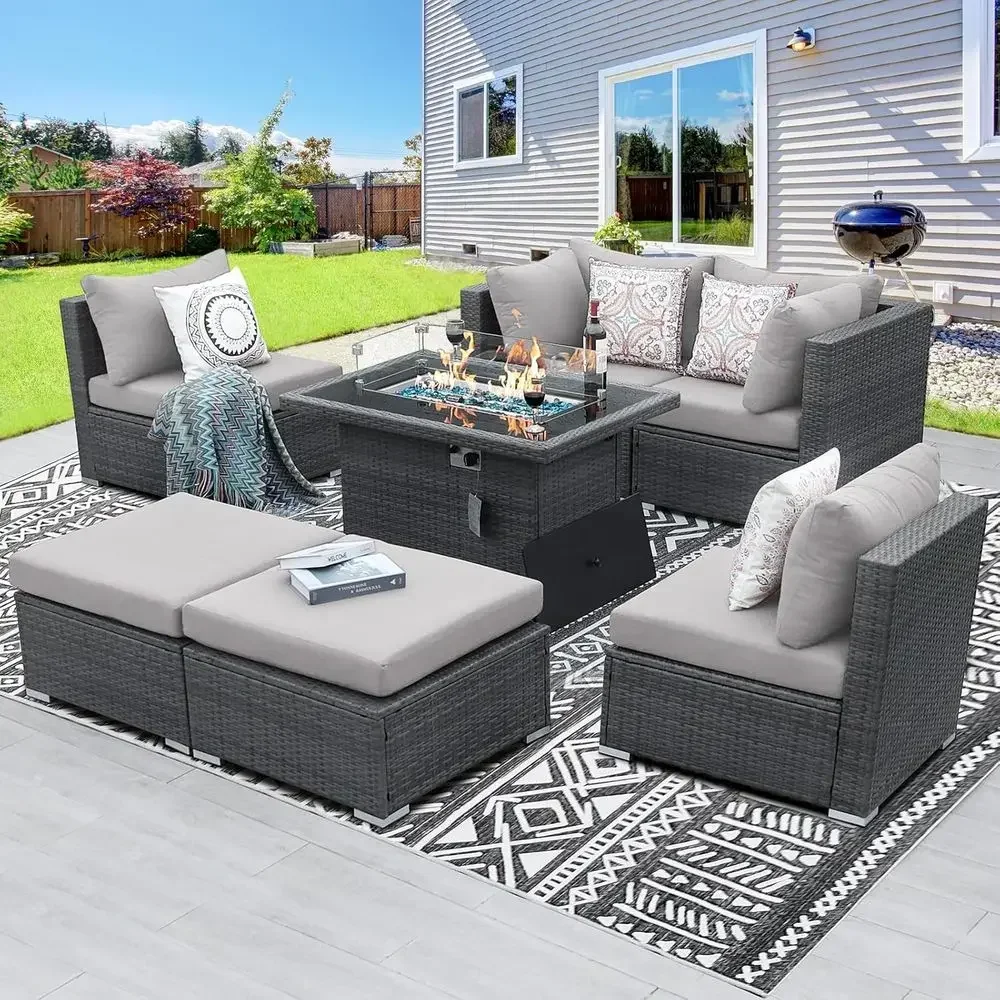 Outdoor Furniture Grey - 6-Person Weather-Resistant Outdoor Sectional Set with