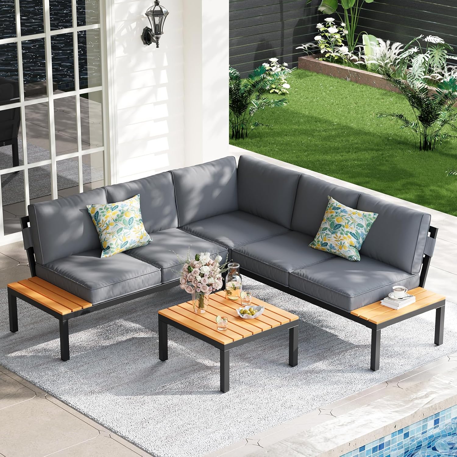 5 Seat Patio Sectional Metal F - Outdoor Furniture Grey 评论和价格