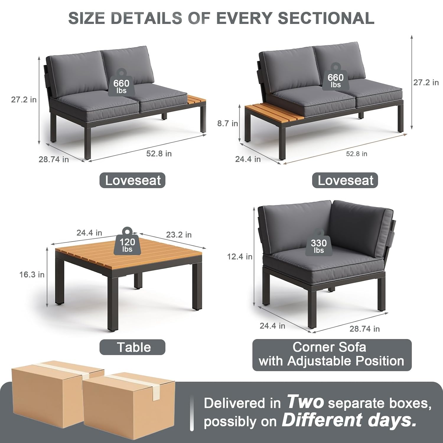 5 Seat Patio Sectional Metal F - Outdoor Furniture Grey 评论和价格