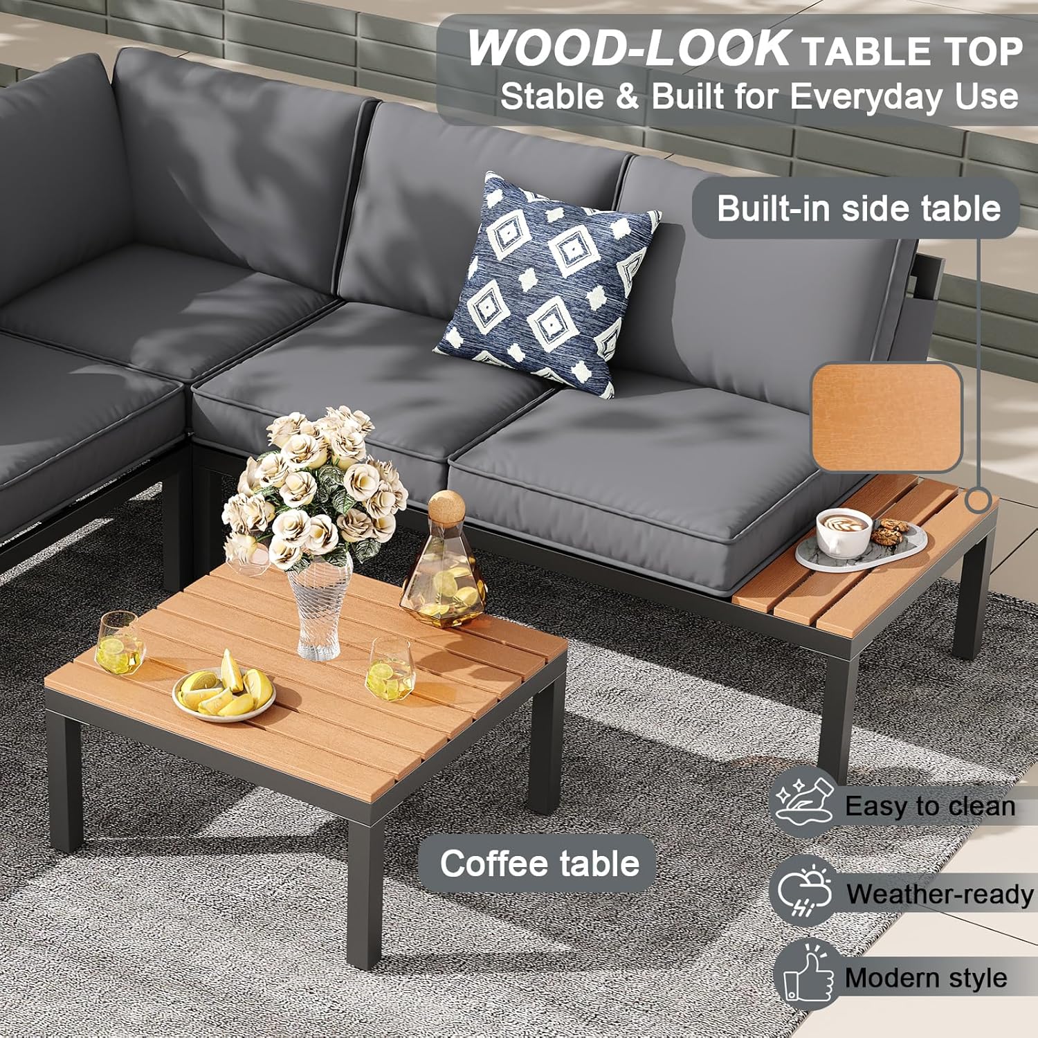 5 Seat Patio Sectional Metal F - Outdoor Furniture Grey 评论和价格