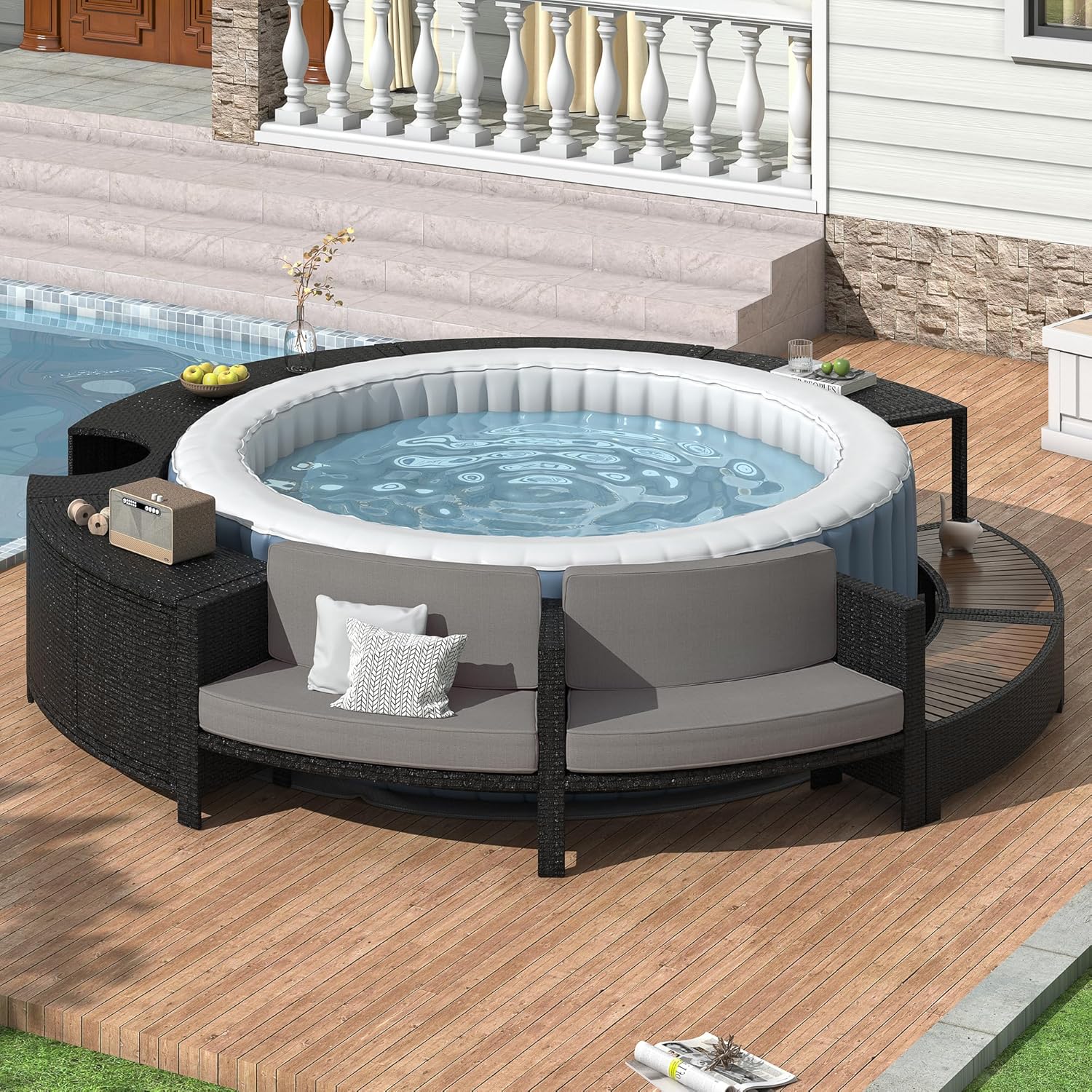Rattan Patio Sofa Set with Sto - Outdoor Furniture Grey 评论和价格