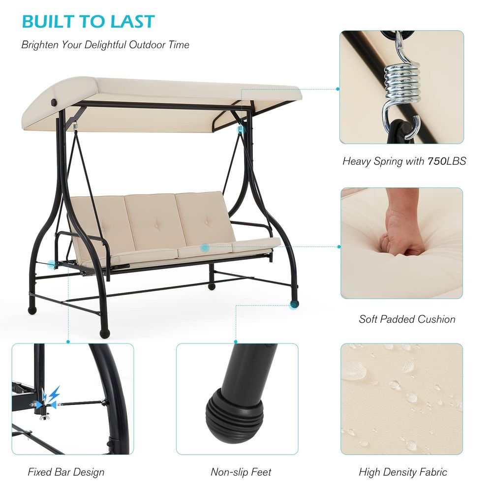 3Seat Outdoor Patio Swing With - Hammock With Stand 评论和价格