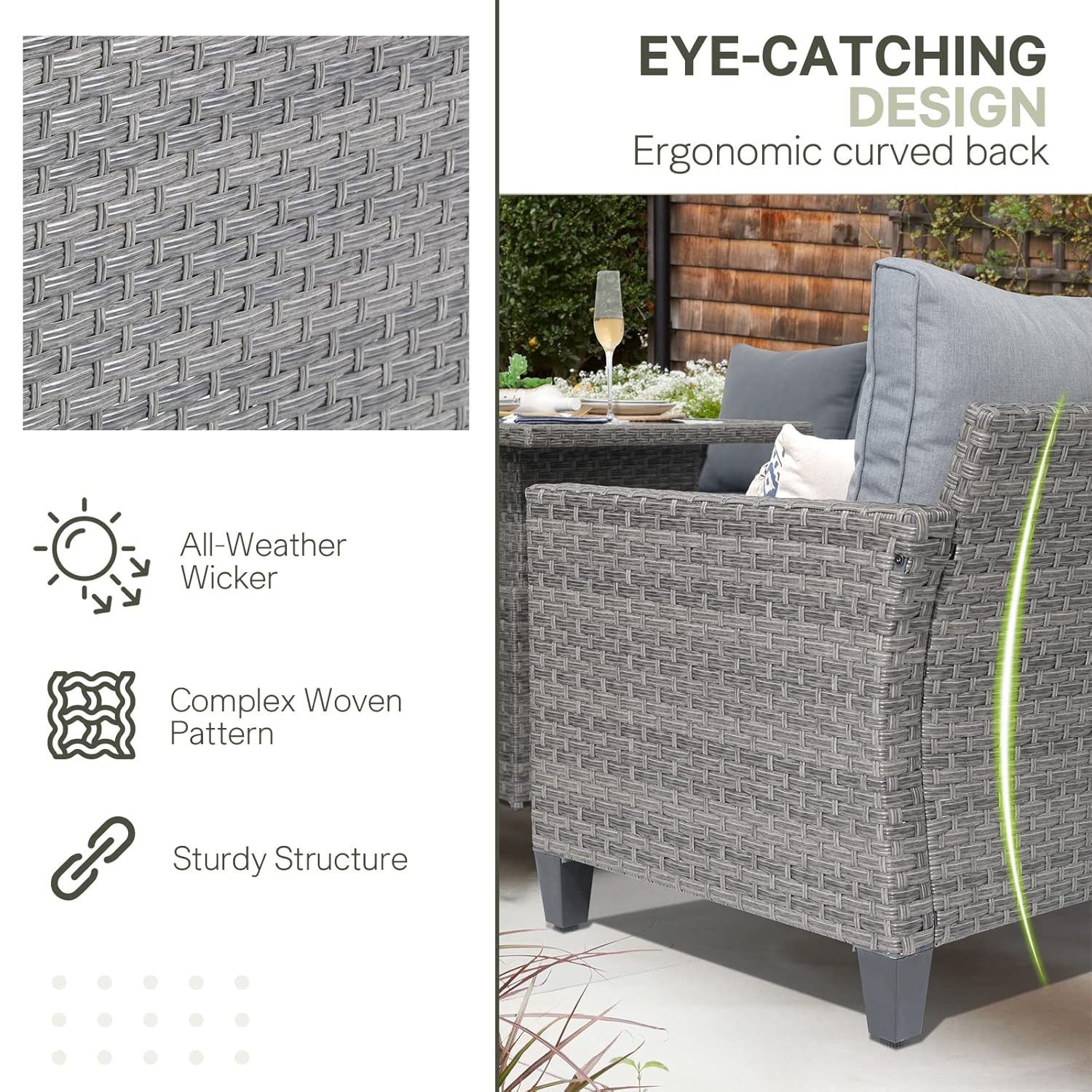 6pcs Grey PE Rattan Outdoor Se - Outdoor Furniture Grey 评论和价格