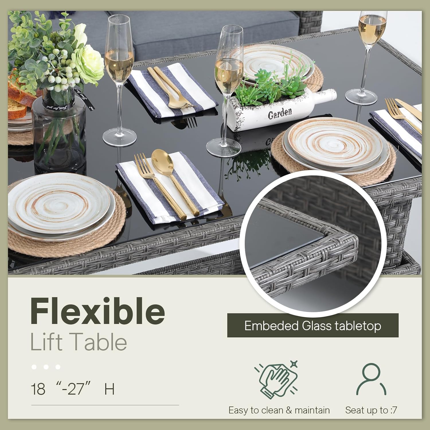 6pcs Grey PE Rattan Outdoor Se - Outdoor Furniture Grey 评论和价格