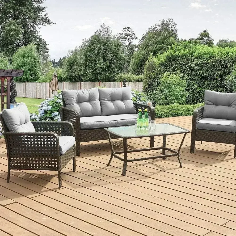 4-Piece Outdoor Wicker Patio F - Outdoor Furniture Grey 评论和价格