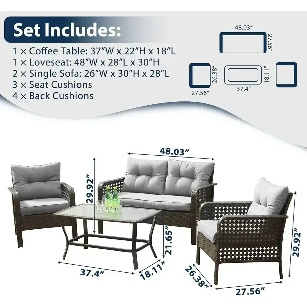 4-Piece Outdoor Wicker Patio F - Outdoor Furniture Grey 评论和价格