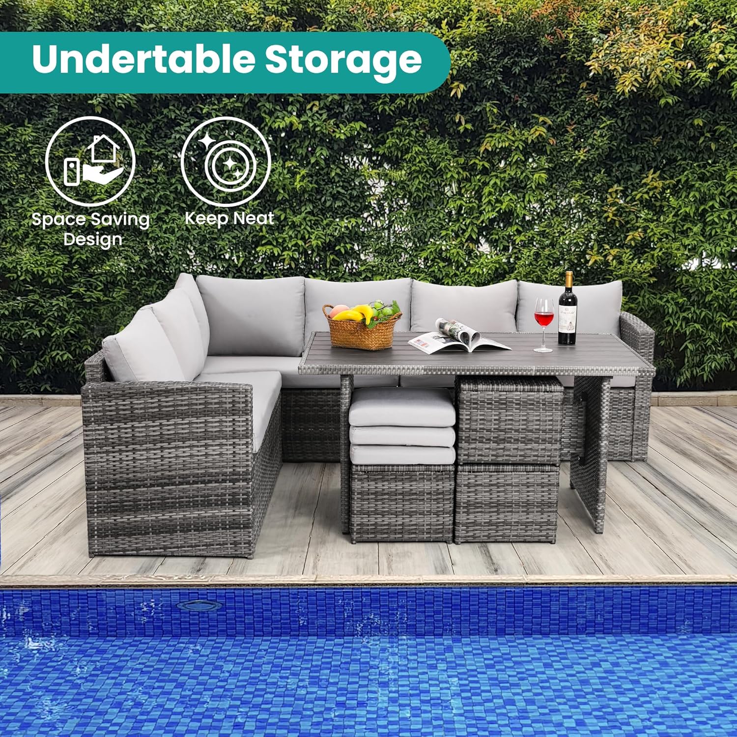 7-Piece Wicker Patio Dining Se - Outdoor Furniture Grey 评论和价格
