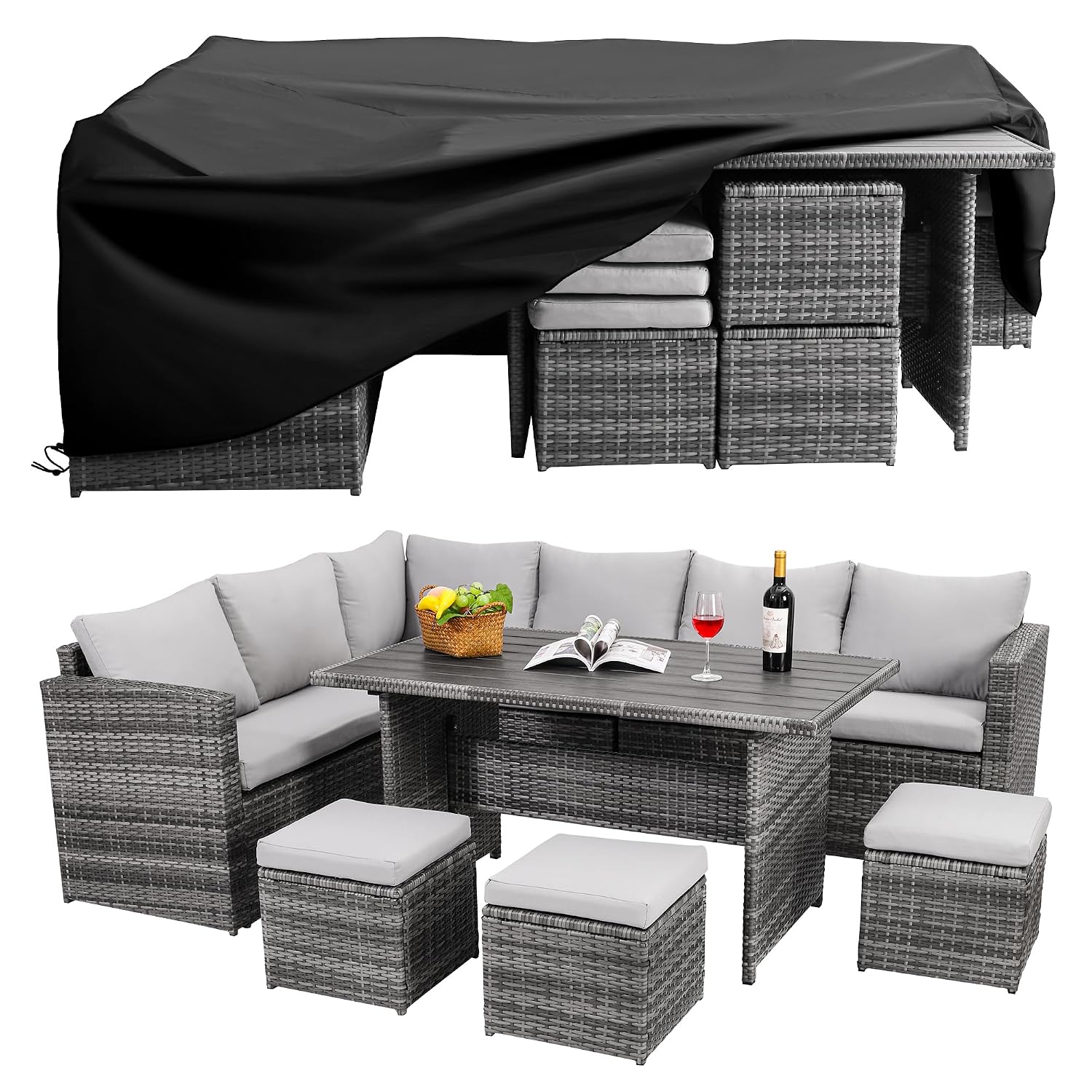 7-Piece Wicker Patio Dining Se - Outdoor Furniture Grey 评论和价格