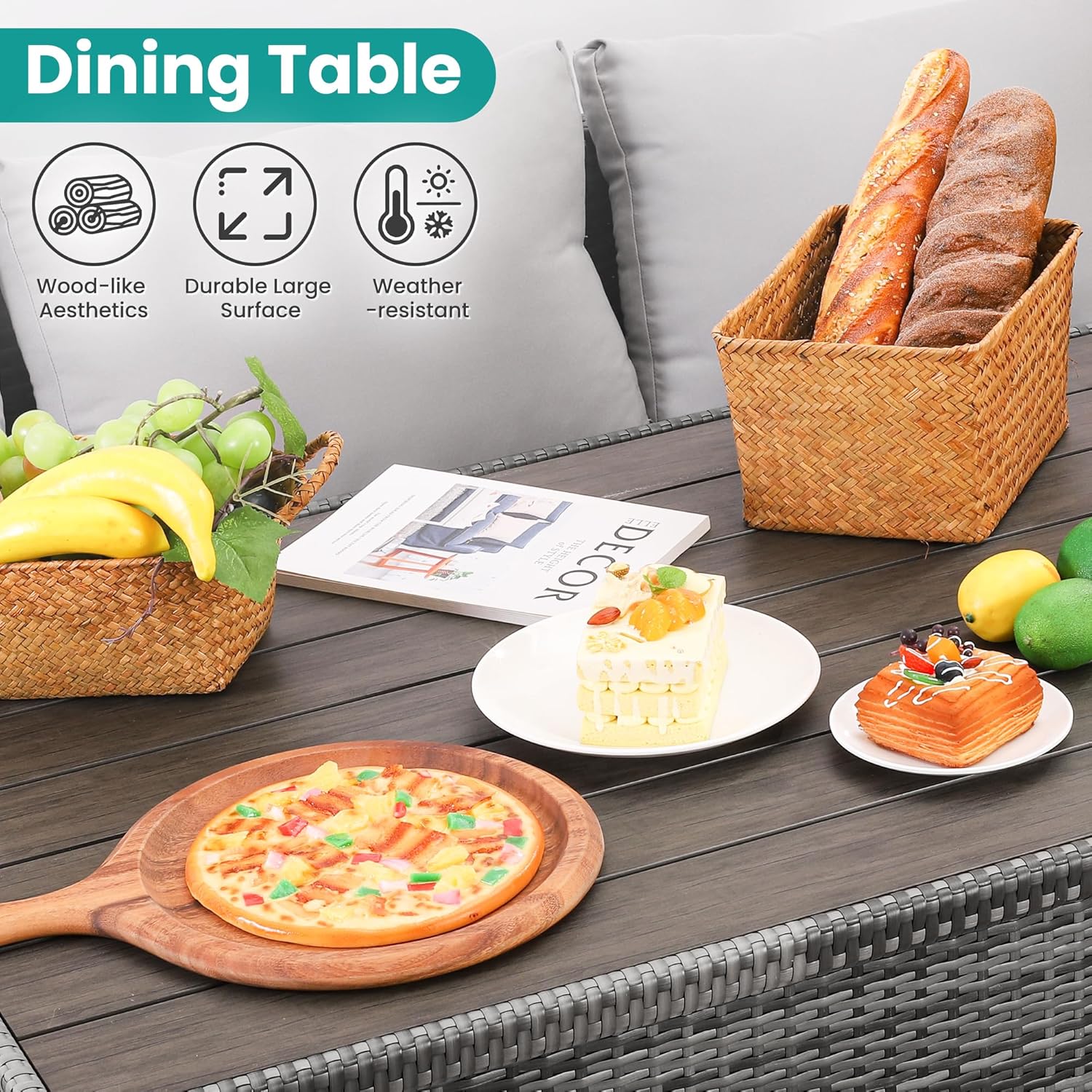 7-Piece Wicker Patio Dining Se - Outdoor Furniture Grey 评论和价格