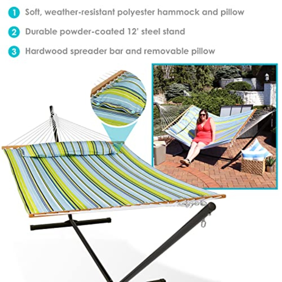 Quilted Double Hammock with St - Hammock With Stand 评论和价格