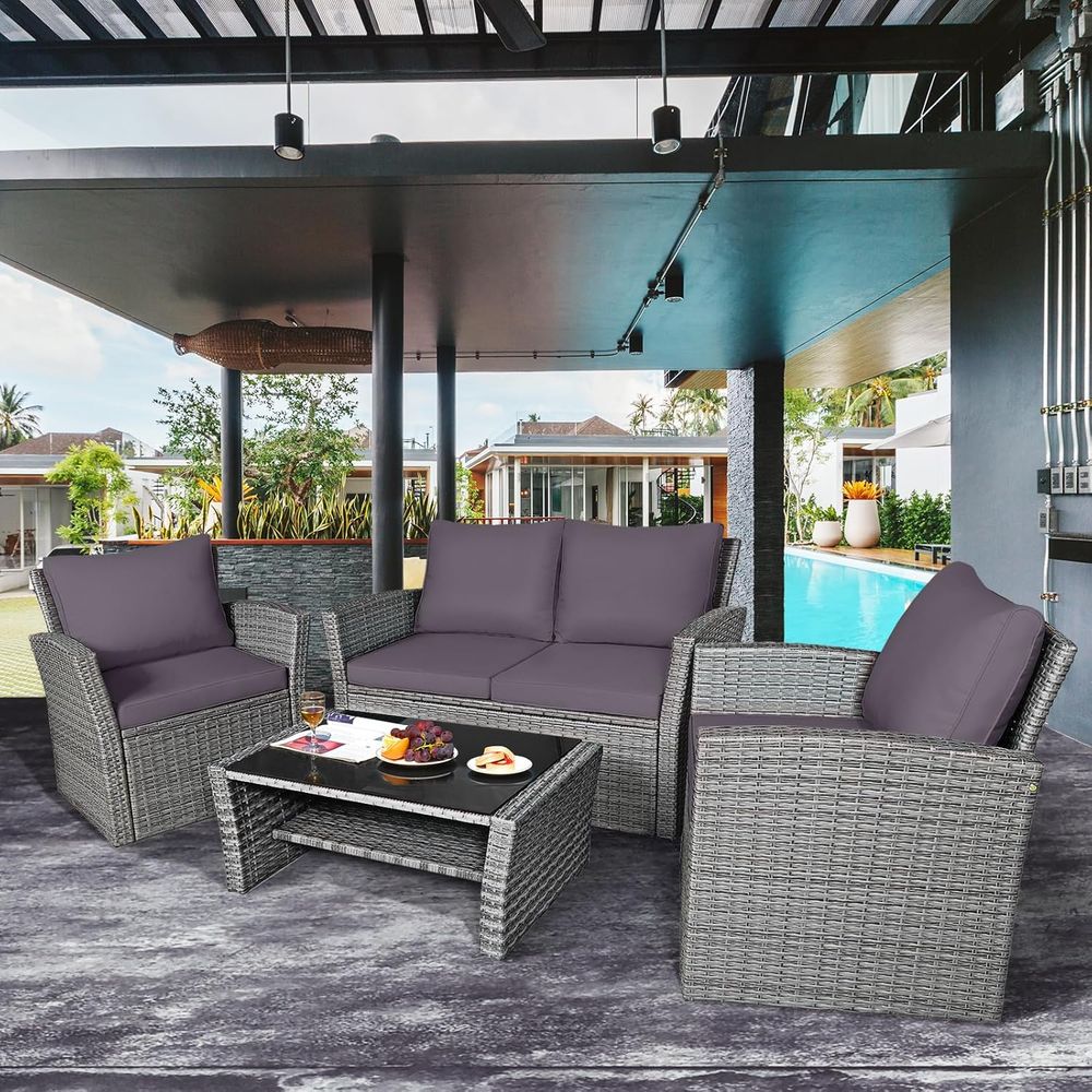 All-Weather Grey Rattan Patio  - Outdoor Furniture Grey 评论和价格