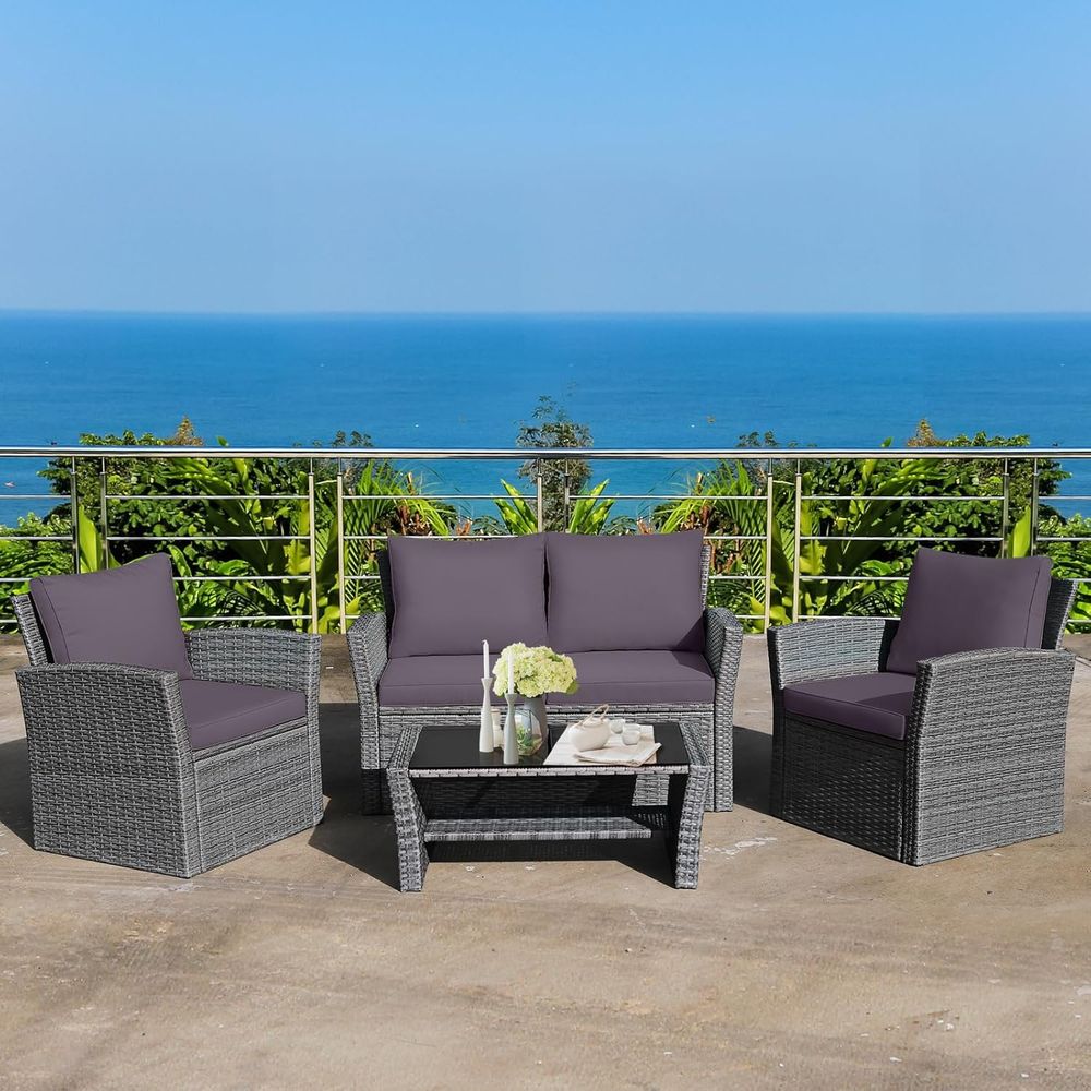 All-Weather Grey Rattan Patio  - Outdoor Furniture Grey 评论和价格