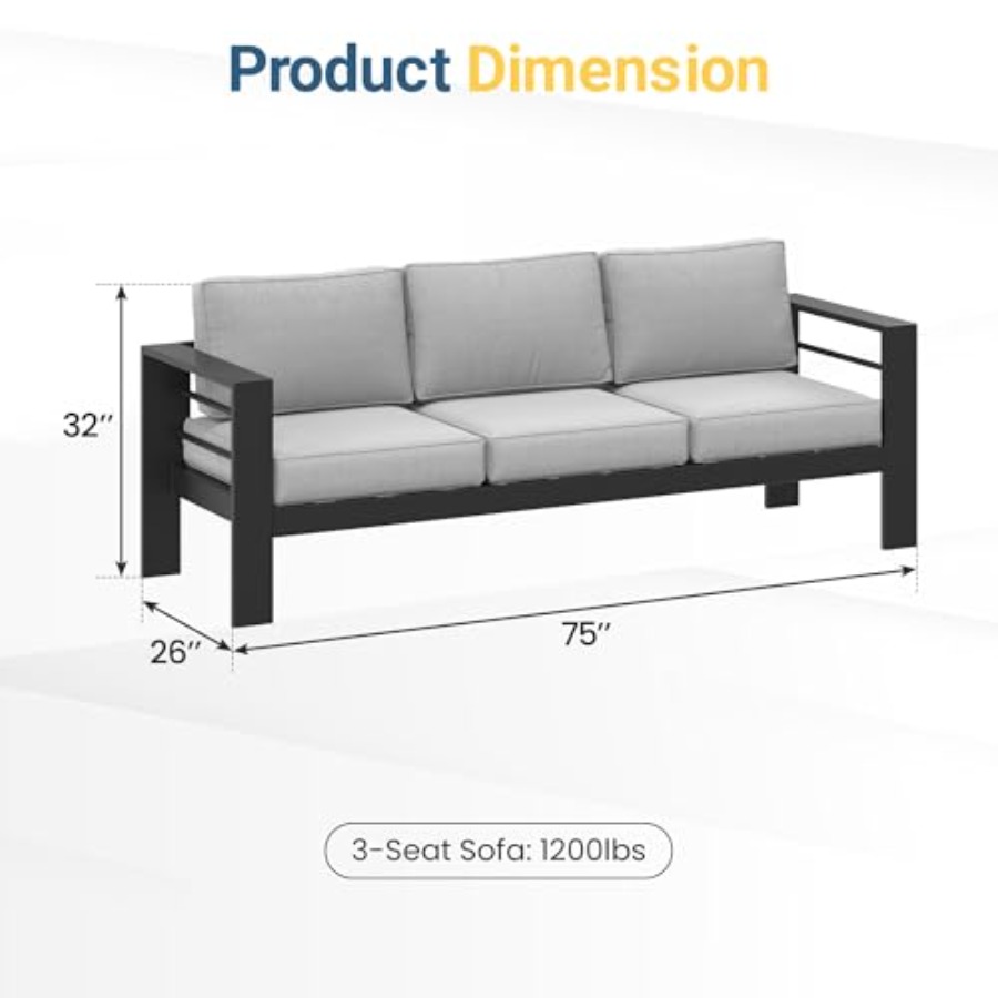 Metal Patio Furniture Sofa for - Outdoor Furniture Grey 评论和价格
