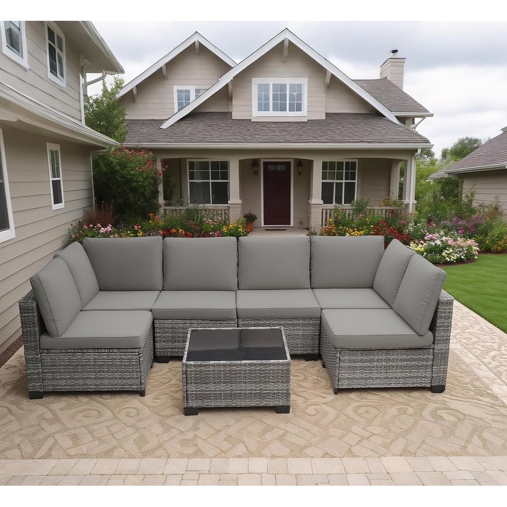 7 Pieces Outdoor Patio Furnitu - Outdoor Furniture Grey 评论和价格