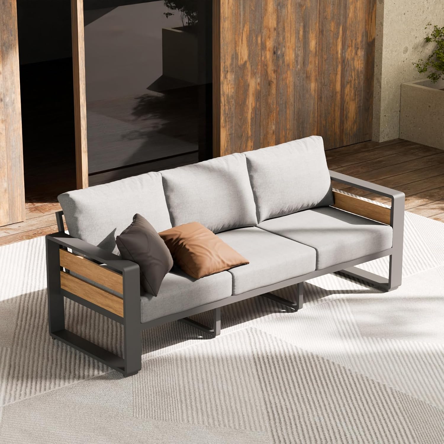 3-Seat All-Weather Aluminum Ou - Outdoor Furniture Grey 评论和价格