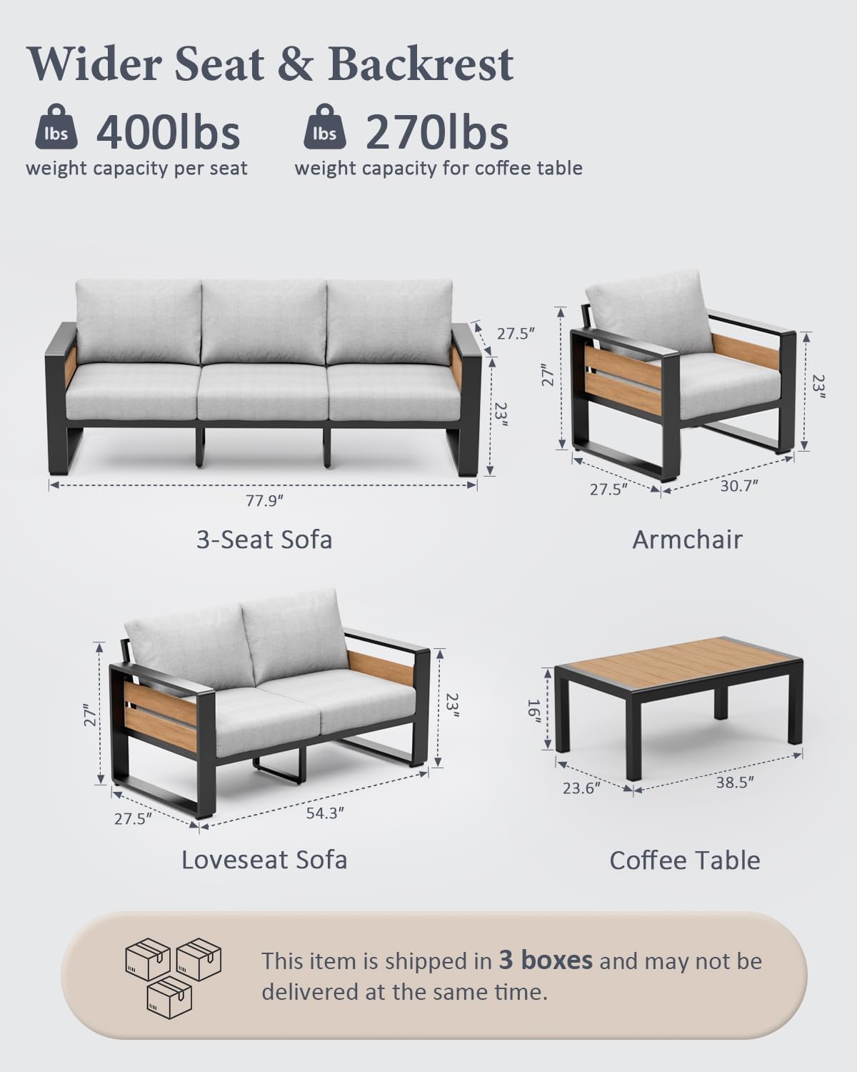3-Seat All-Weather Aluminum Ou - Outdoor Furniture Grey 评论和价格