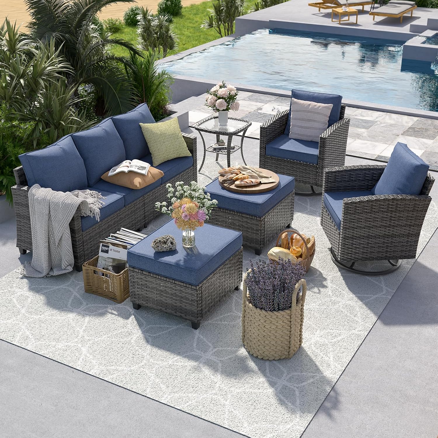 6pc Gray PE Rattan Sectional S - Outdoor Furniture Grey 评论和价格
