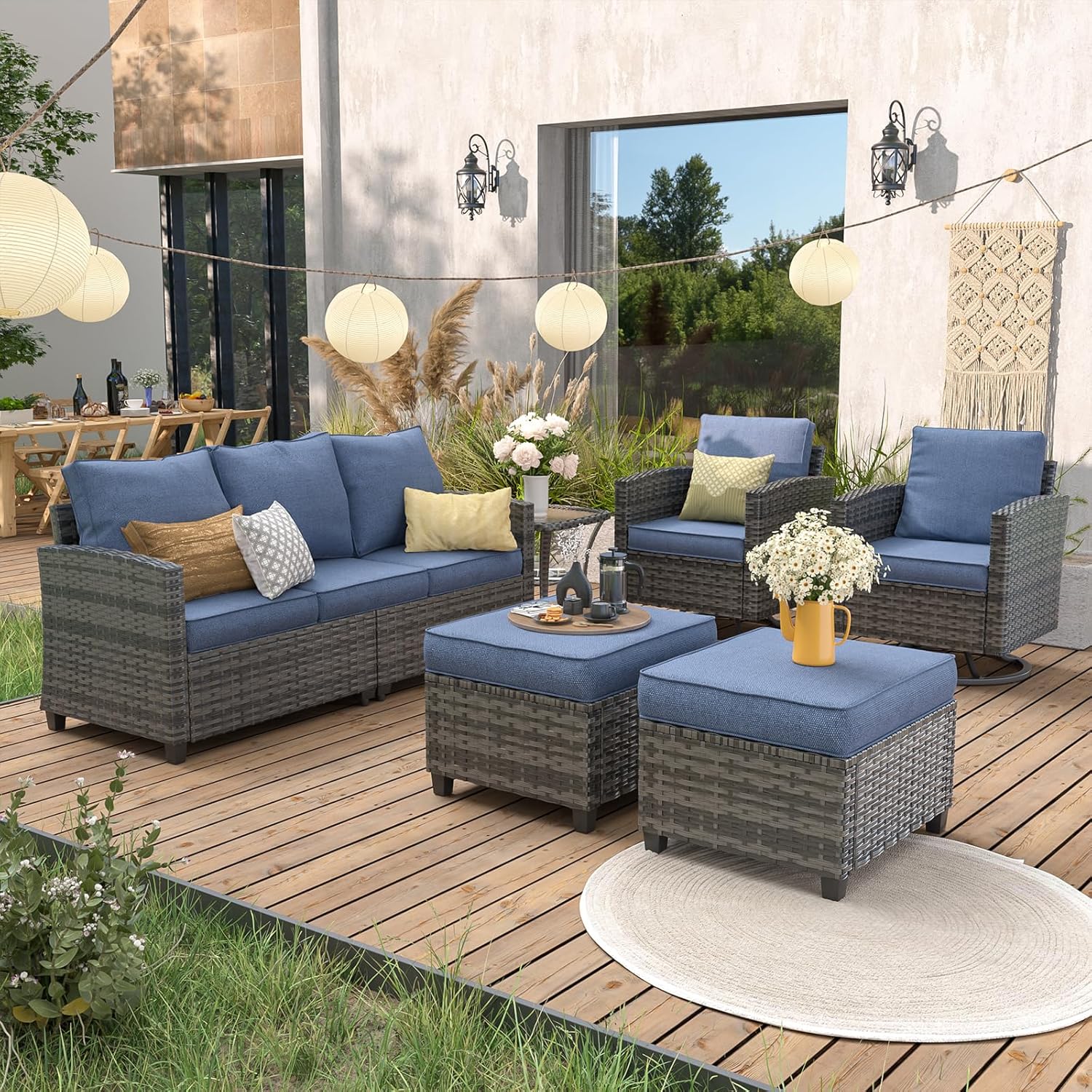 6pc Gray PE Rattan Sectional S - Outdoor Furniture Grey 评论和价格