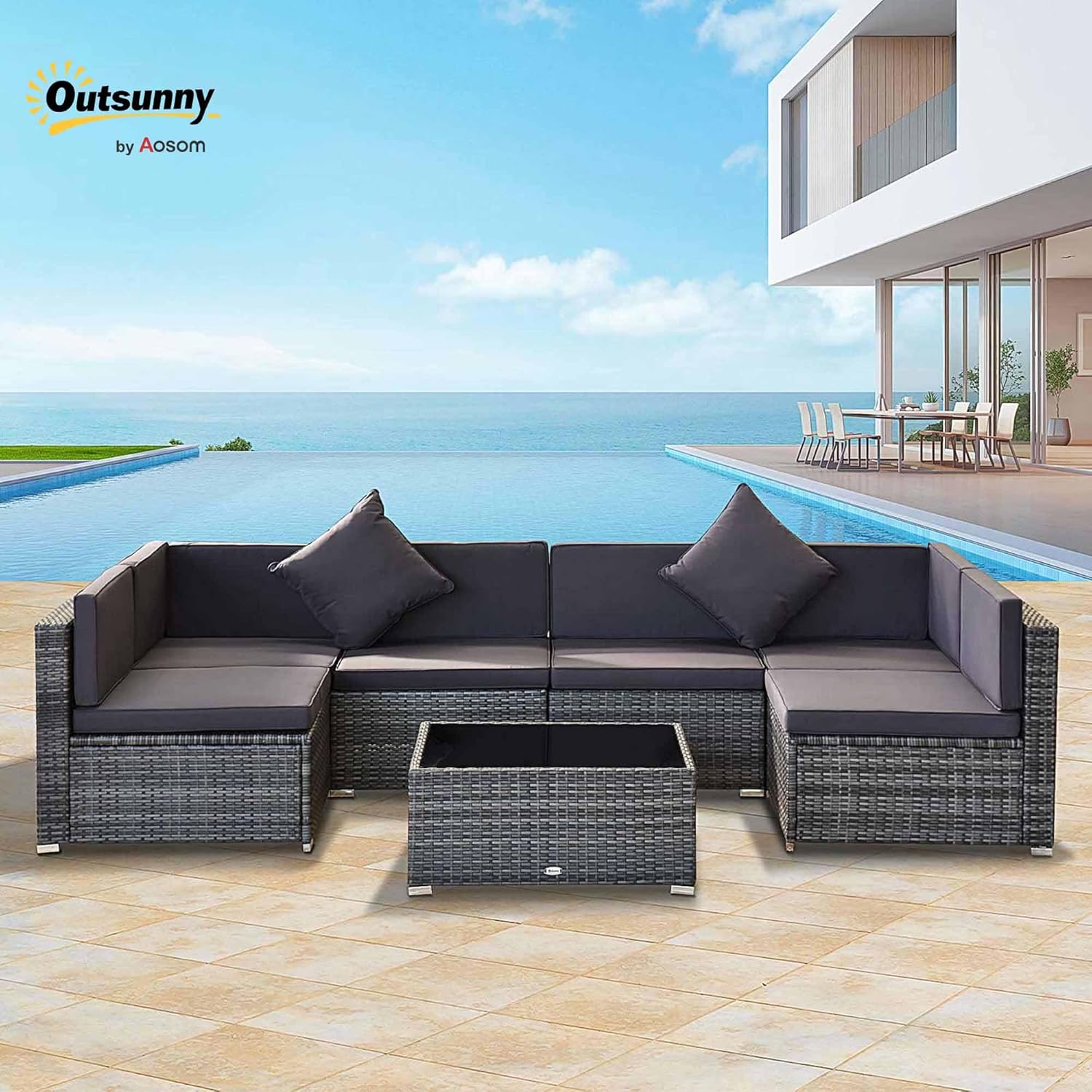 7pc PE Rattan Sectional Sofa A - Outdoor Furniture Grey 评论和价格
