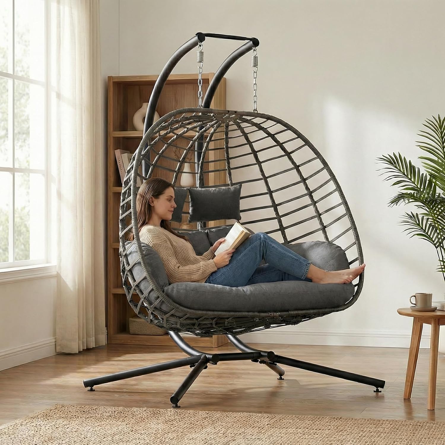 2 Person Egg Swing Chair with  - Outdoor Furniture Grey 评论和价格