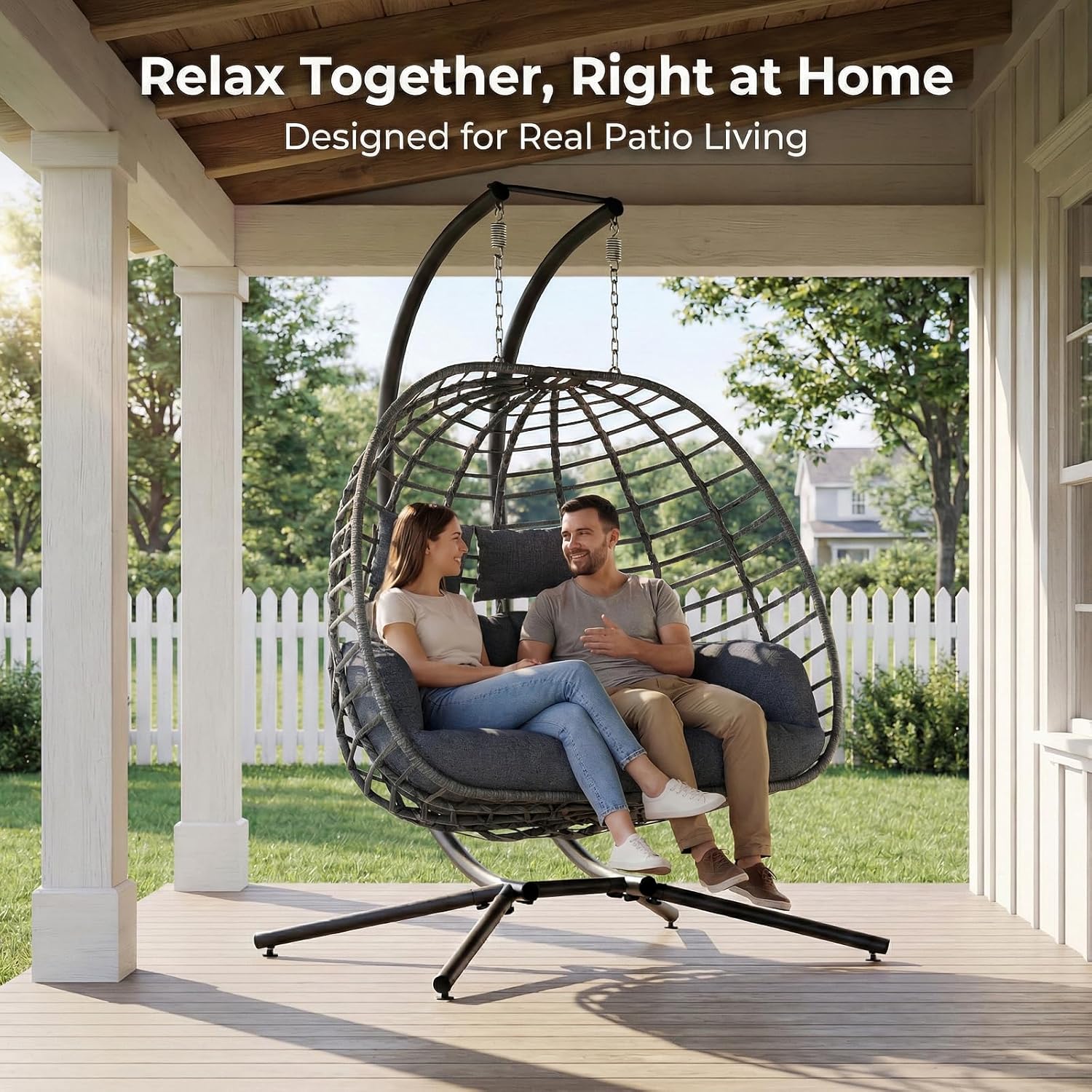 2 Person Egg Swing Chair with  - Outdoor Furniture Grey 评论和价格