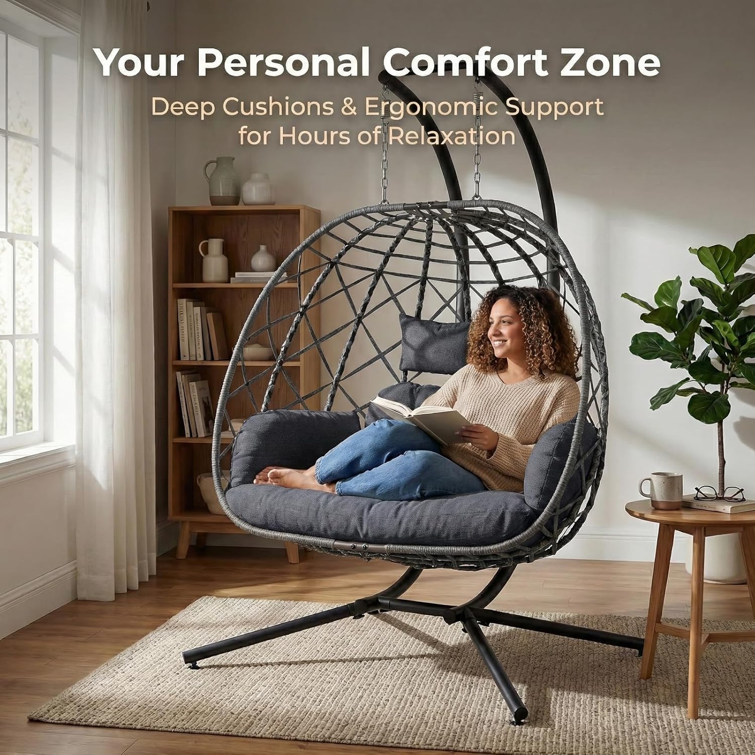 2 Person Egg Swing Chair with  - Outdoor Furniture Grey 评论和价格