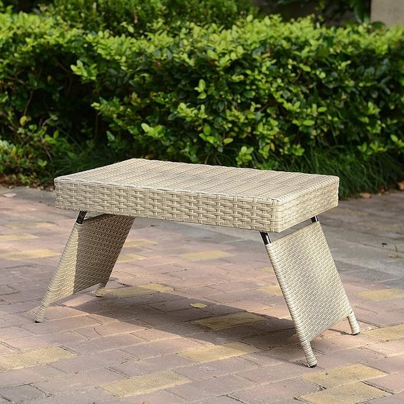 Portable Folding Wicker Table  - Outdoor Furniture Grey 评论和价格