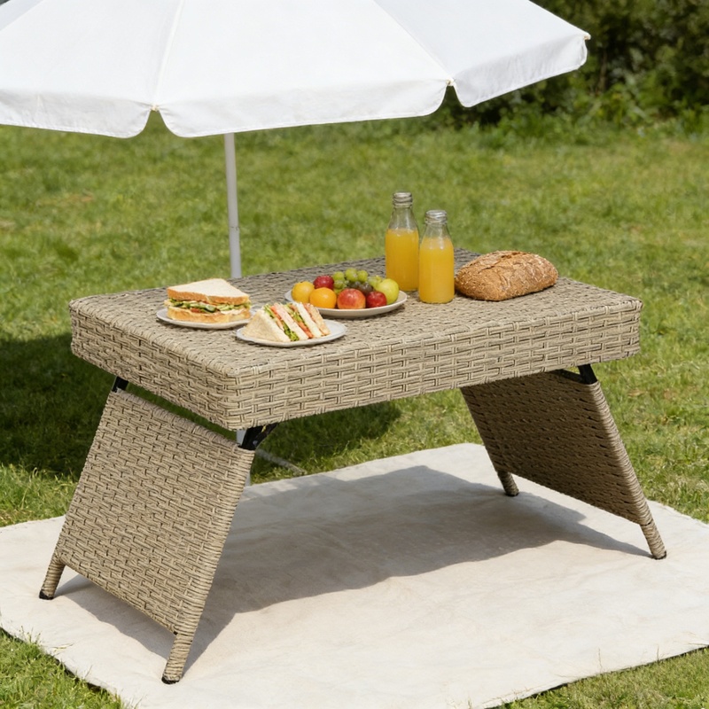 Portable Folding Wicker Table  - Outdoor Furniture Grey 评论和价格