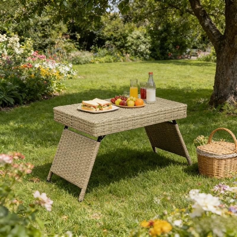 Portable Folding Wicker Table  - Outdoor Furniture Grey 评论和价格