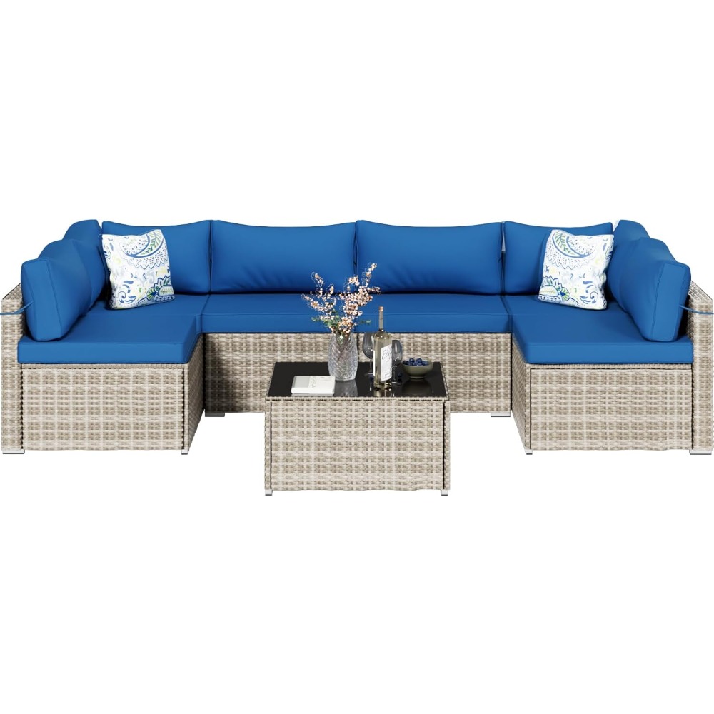 7-piece Grey Rattan Patio Furn - Outdoor Furniture Grey 评论和价格
